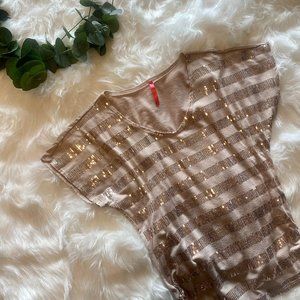 Casual Tan Sequin Top